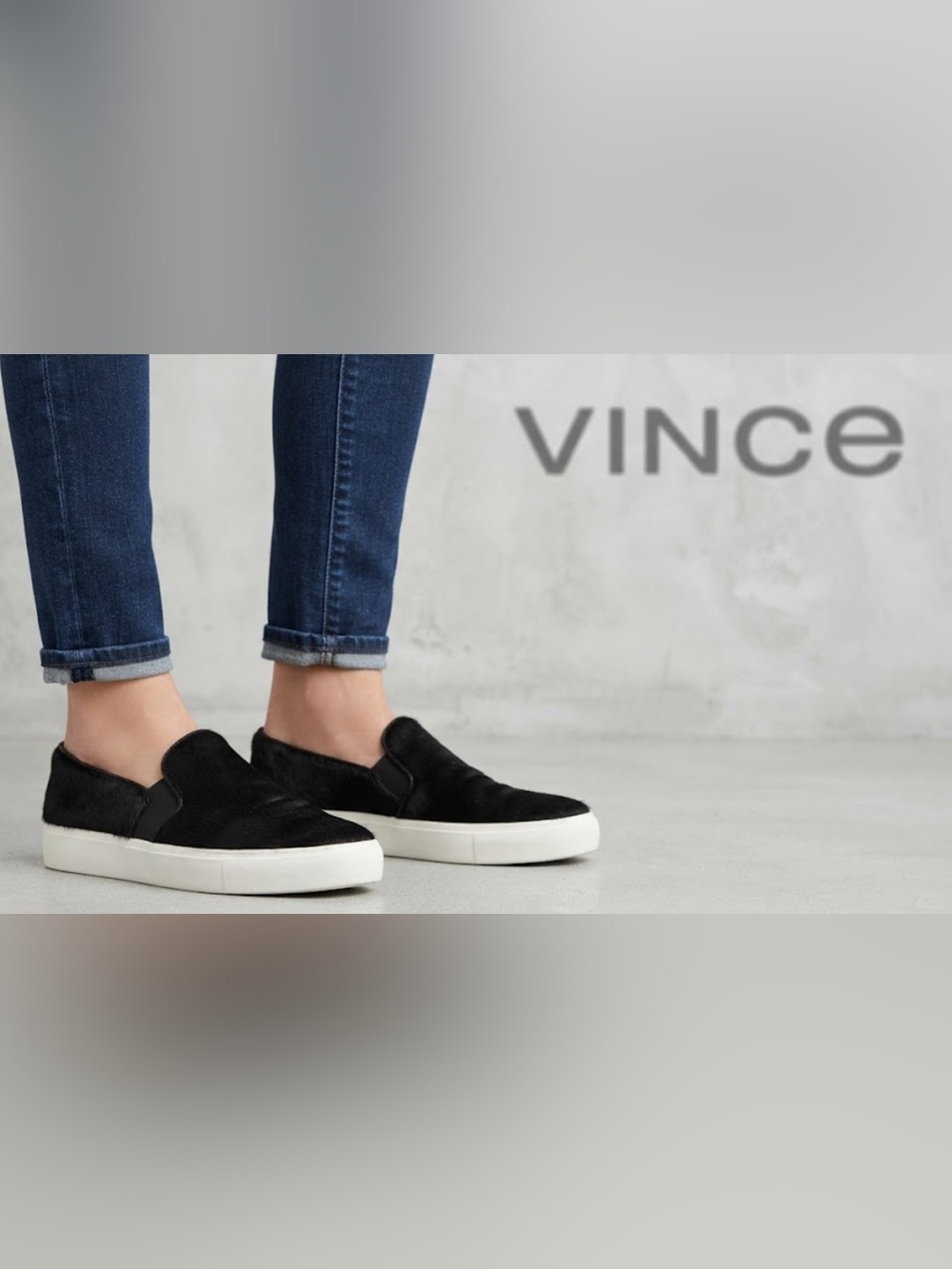 Authentic Vince designer black fur & leather platform sneakers 9.5